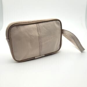 Cream Leather Travel Wristlet Double Zip Small Organizer Pouch NWT Soft